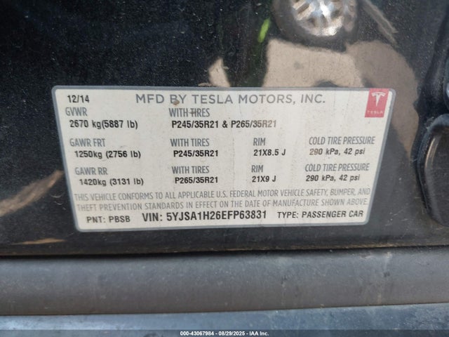 Tesla MODEL S 2014 5YJSA1H26EFP63831 Image 9