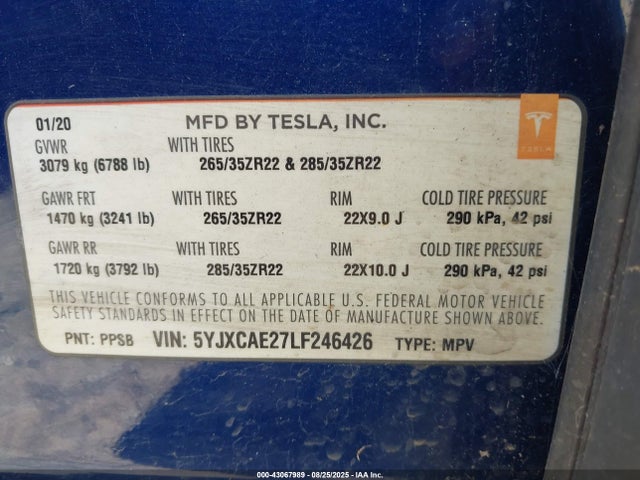 2020 TESLA MODEL X 5YJXCAE27LF246426 Photo 8