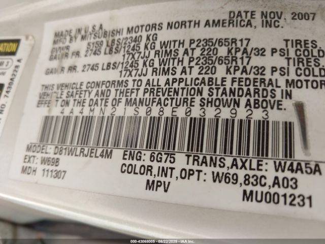 2008 MITSUBISHI ENDEAVOR 4A4MN21S08E032923 Photo 8