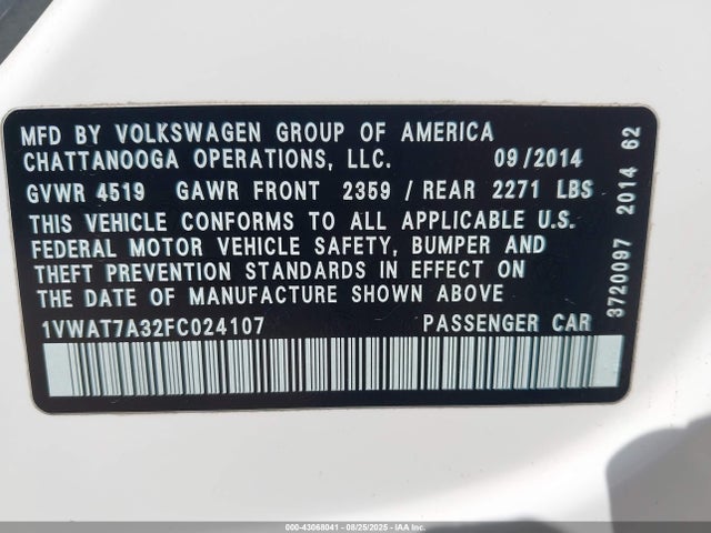 1VWAT7A32FC024107 Volkswagen Passat