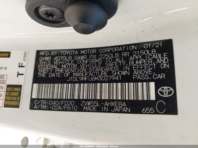 JTDL9MFU6M3027941 Toyota 2zr-fxe, 1nm+1mm