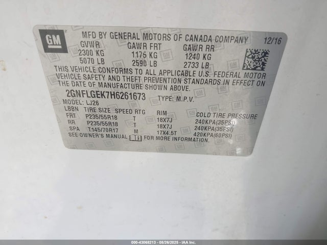2GNFLGEK7H6261673 Chevrolet lea - sidi: spark ignited direct injection, e85 max, alum