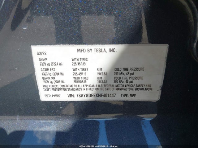 2022 TESLA MODEL Y 7SAYGDEEXNF401447 Photo 8