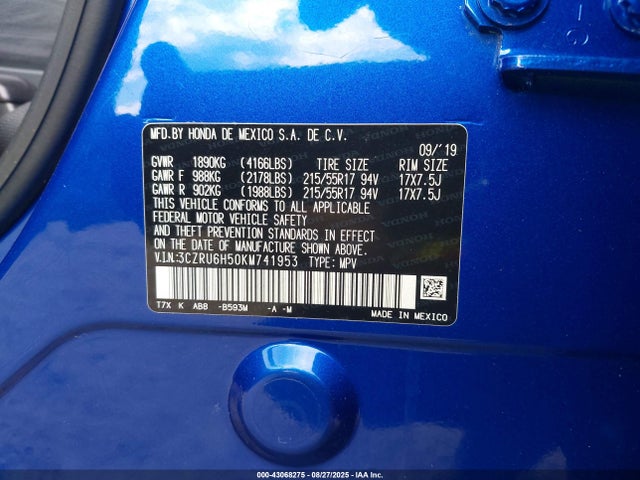 3CZRU6H50KM741953 Honda r18z9