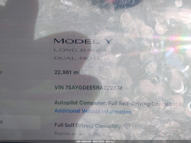 2024 TESLA MODEL Y 7SAYGDEE5RA272374 Photo 6