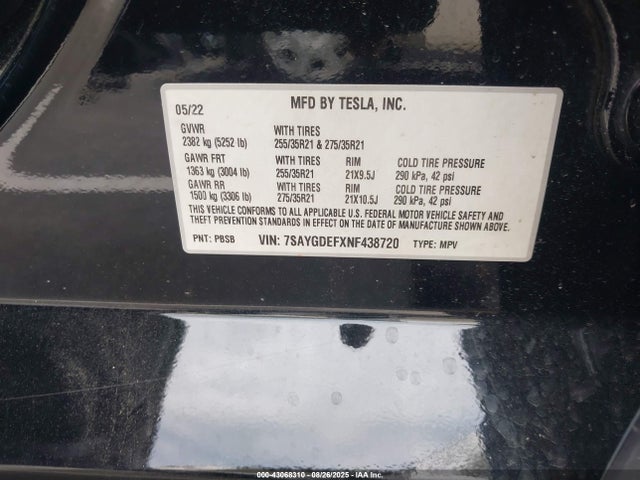 2022 TESLA MODEL Y 7SAYGDEFXNF438720 Photo 8