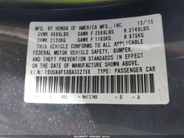 2011 ACURA TL 19UUA8F5XBA002756 Photo 8