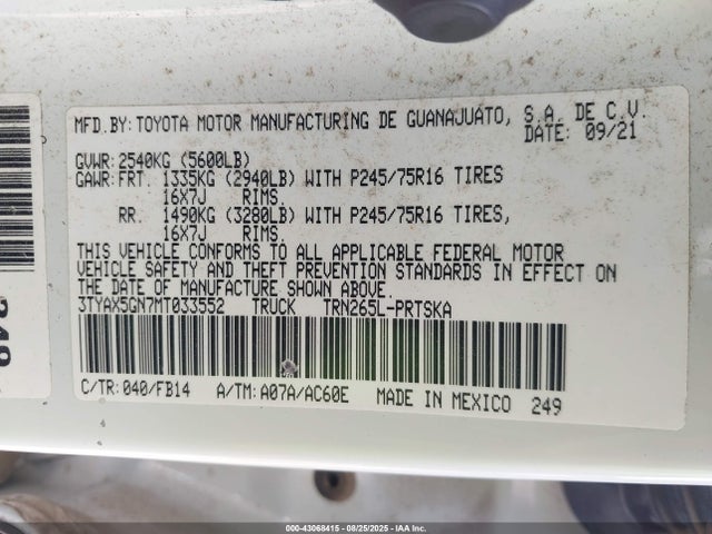 Toyota 2tr-fe 2021 3TYAX5GN7MT033552 Image 9