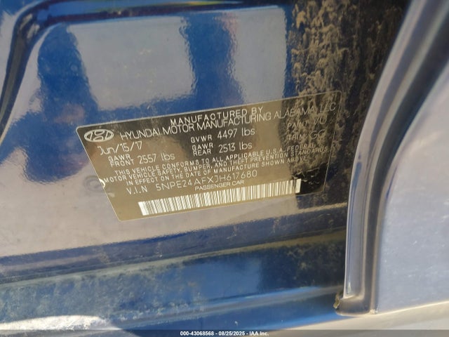 5NPE24AFXJH617680 Hyundai gdi theta-ii