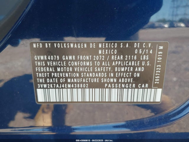 Volkswagen Jetta 2.0l S 2014 3VW2K7AJ4EM438802 Image 9