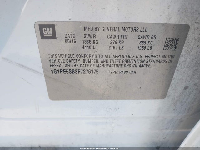 Chevrolet LUV 2015 1G1PE5SB3F7276175 Image 9
