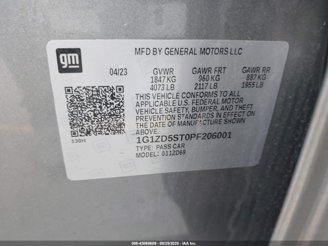 1G1ZD5ST0PF206001 Chevrolet lfv