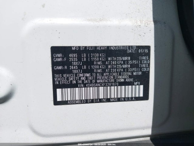4S4BSANCXF3281870 Subaru 2.5l u5