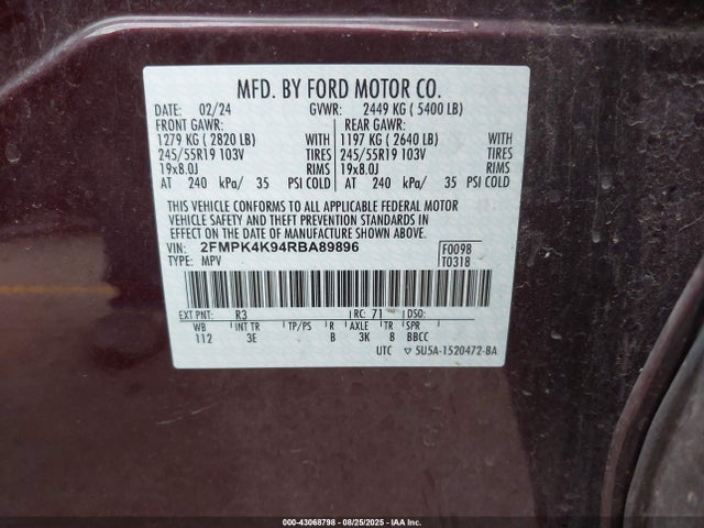 Ford gtdi 2024 2FMPK4K94RBA89896 Image 9