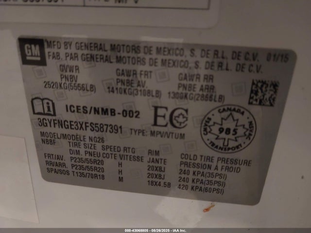 2015 CADILLAC SRX 3GYFNGE3XFS587391 Photo 8