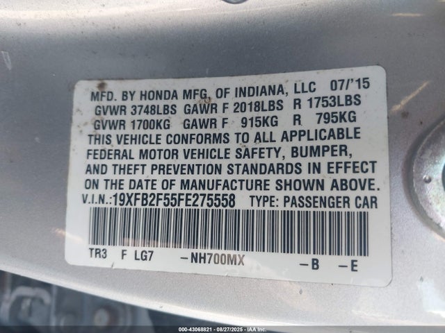 Honda r18z1 2015 19XFB2F55FE275558 Image 9