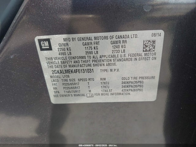 2GKALMEK4F6131031 GMC lea - flex fuel (gas/alc), aluminum, ho,