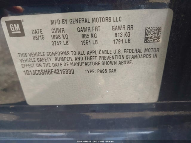 1G1JC5SH6F4216330 Chevrolet luw