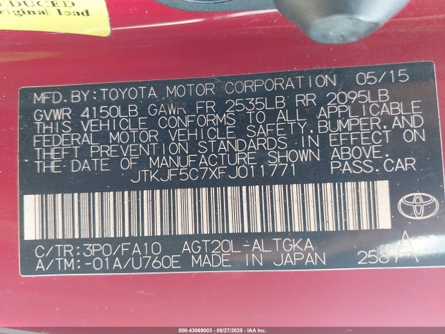Scion 2ar-fe 2015 JTKJF5C7XFJ011771 Image 9
