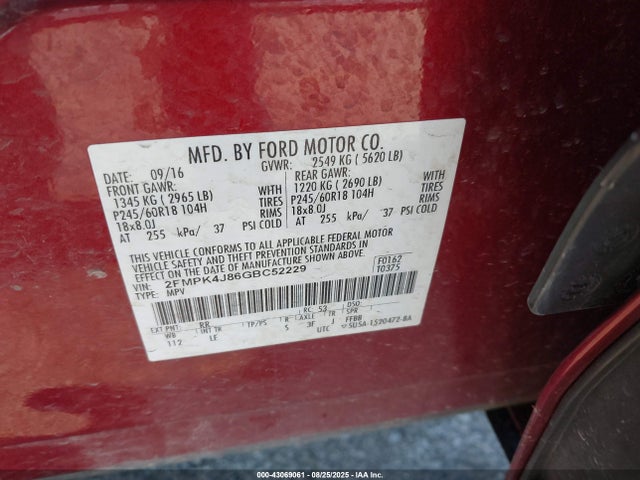 Ford Edge 2016 2FMPK4J86GBC52229 Image 9