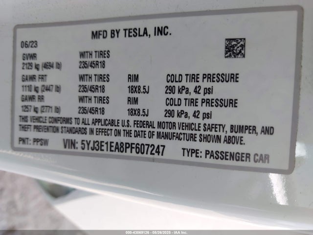 2023 TESLA MODEL 3 5YJ3E1EA8PF607247 Photo 8