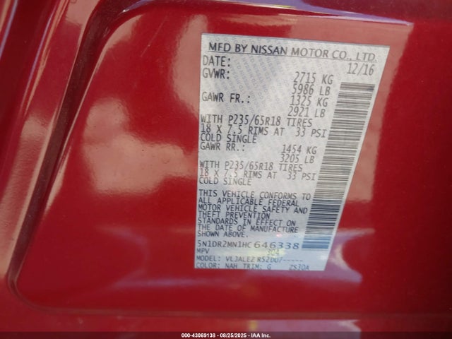 Nissan Pathfinder 2017 5N1DR2MN1HC646338 Image 9