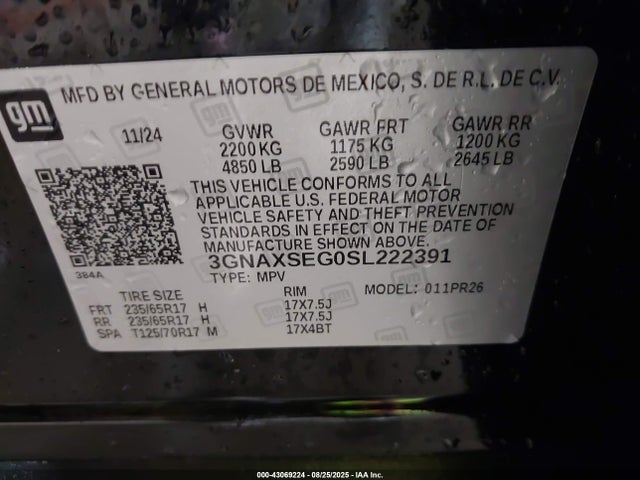 3GNAXSEG0SL222391 Chevrolet lsd