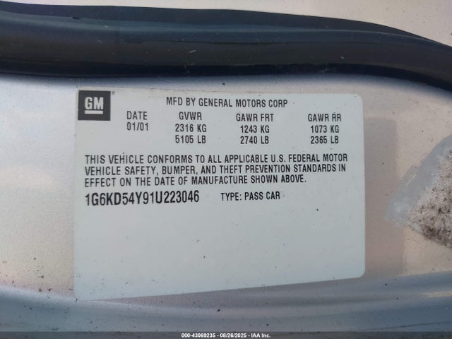 2001 CADILLAC DEVILLE 1G6KD54Y91U223046 Photo 8