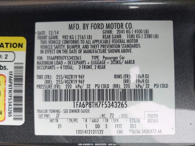 Ford 2015 2015 1FA6P8TH7F5343265 Image 9