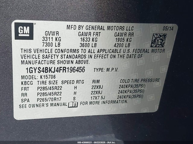 2015 CADILLAC ESCALADE 1GYS4BKJ4FR196456 Photo 8