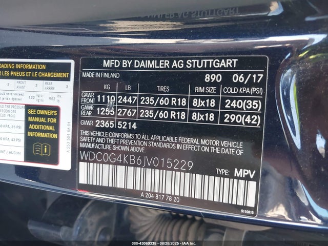 WDC0G4KB6JV015229 Mercedes-Benz m274