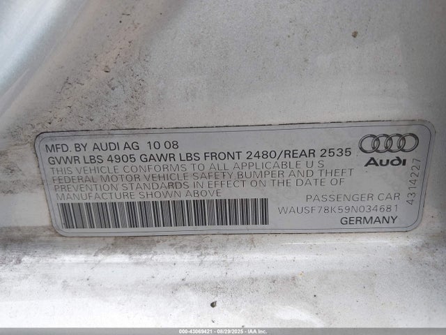 2009 AUDI A4 WAUSF78K59N034681 Photo 8