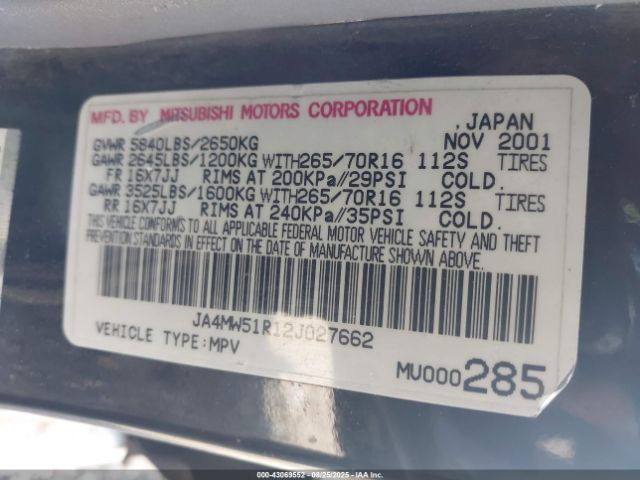 2002 MITSUBISHI MONTERO JA4MW51R12J027662 Photo 8
