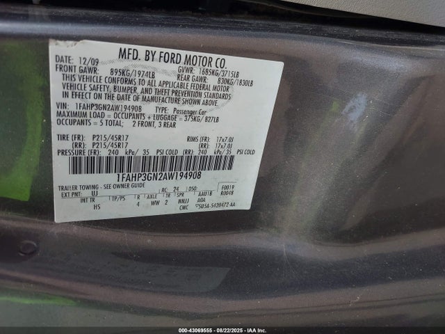 2010 FORD FOCUS 1FAHP3GN2AW194908 Photo 8