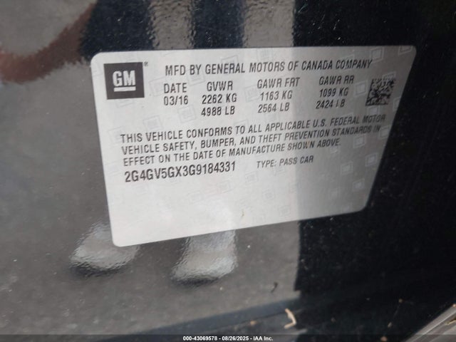 Buick ltg - sidi, alum, vvt, e85 max 2016 2G4GV5GX3G9184331 Image 9