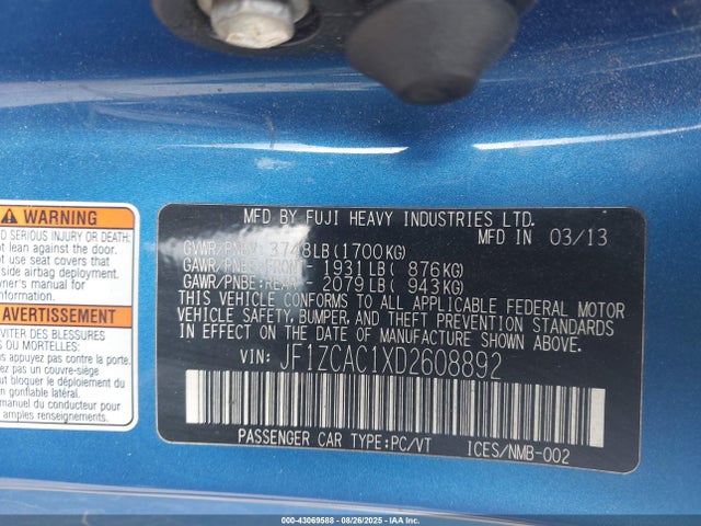 Aukcja sprzedaży 2013 Subaru Brz Limited, vin: JF1ZCAC1XD2608892, numer aukcji: 43069588