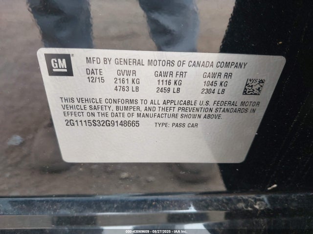 2G1115S32G9148665 Chevrolet lfx - sidi, vvt, e85 max, alum gm