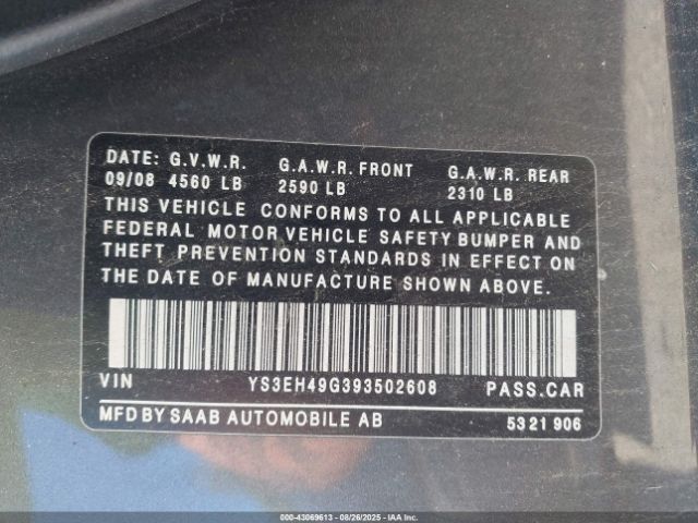 2009 SAAB 9-5 YS3EH49G393502608 Photo 8