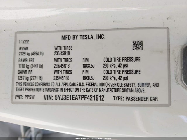 2023 TESLA MODEL 3 5YJ3E1EA7PF421912 Photo 8