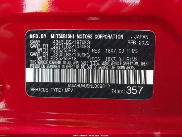 2022 MITSUBISHI OUTLANDER SPORT JA4ARUAU9NU009812 Photo 8