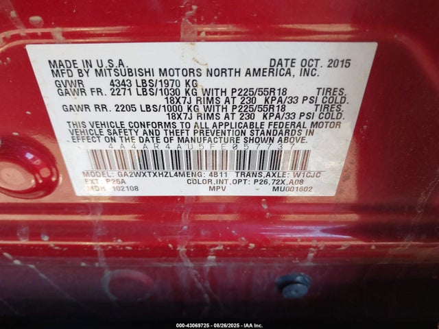 2015 MITSUBISHI OUTLANDER SPORT 4A4AR4AU5FE057737 Photo 8