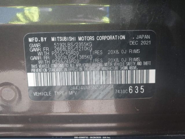 2022 MITSUBISHI OUTLANDER JA4J4VA85NZ061254 Photo 8