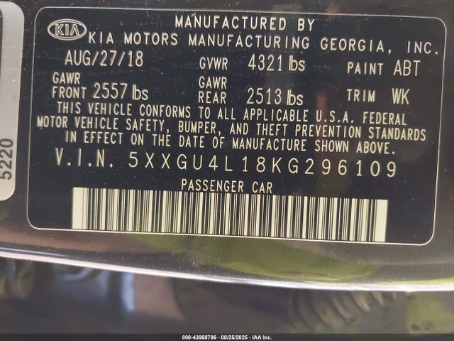 5XXGU4L18KG296109 KIA t-gdi