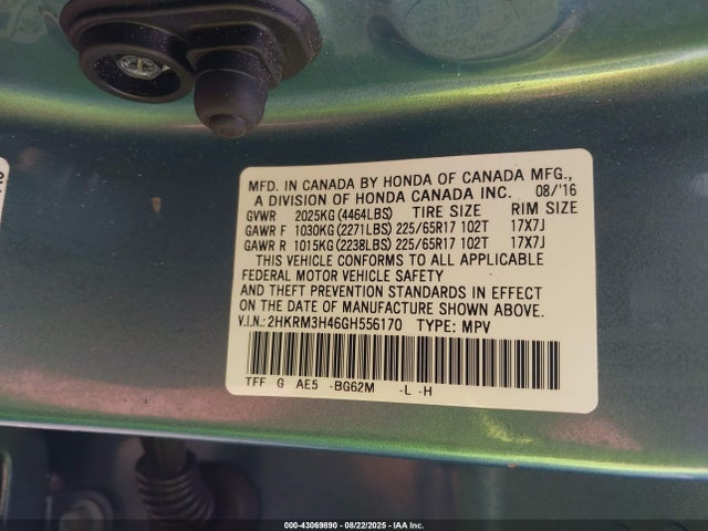 43069890 :رقم المزاد ، 2HKRM3H46GH556170 vin ، 2016 Honda Cr-v Se مزاد بيع