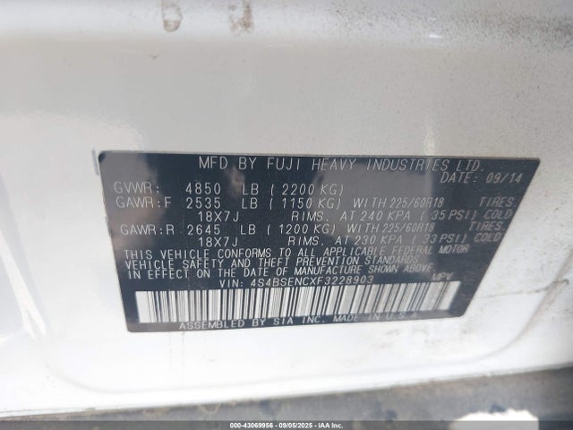 4S4BSENCXF3228903 Subaru 3.6l u4