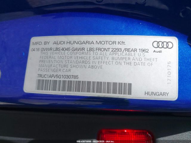 2016 AUDI TTS TRUC1AFV5G1030785 Photo 8