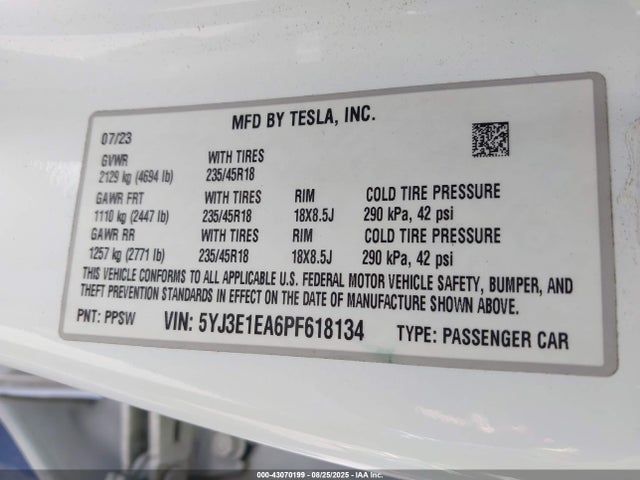 5YJ3E1EA6PF618134 Tesla 2023