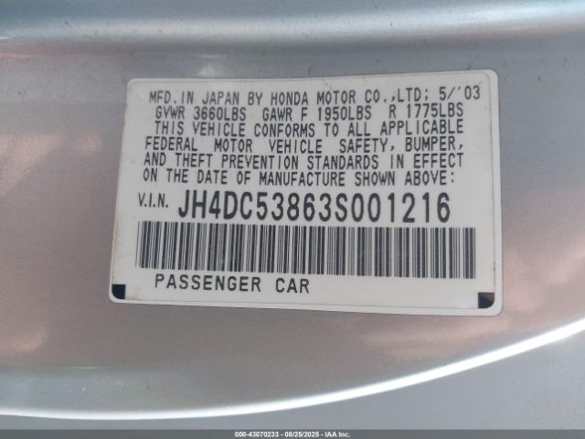 2003 ACURA RSX JH4DC53863S001216 Photo 8