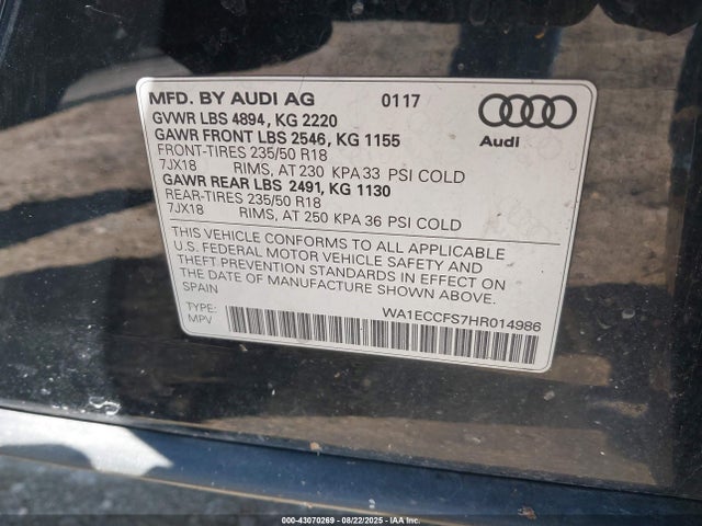 2017 AUDI Q3 WA1ECCFS7HR014986 Photo 8