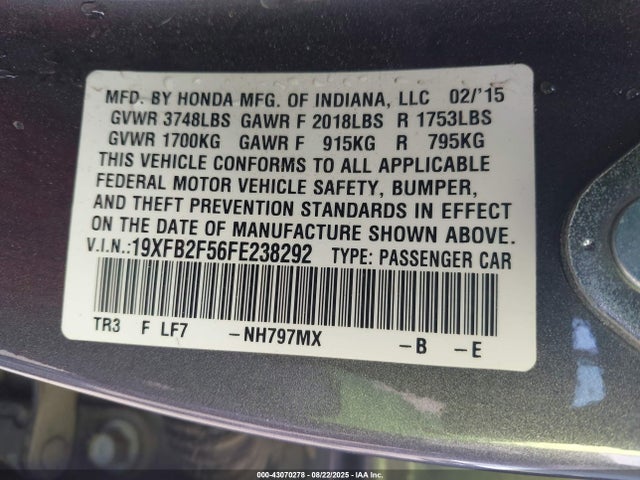 Honda r18z1 2015 19XFB2F56FE238292 Image 9
